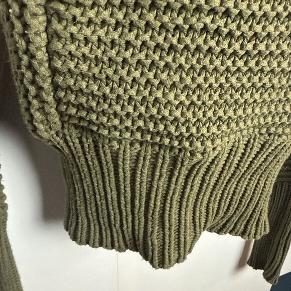 American Eagle Womens Sweater Shawl Neck Med Green Chunky Knit Wrap Y2K Preppy‎ - Picture 3 of 10